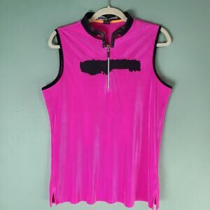 Jamie Sadock Womens Pink Sleeveless Quarter Zip Crunch Golf Polo Size Top Large